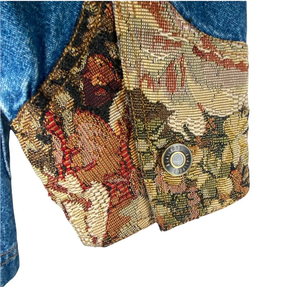 Vintage 80s 90s Blassport Womens Embroidered Denim Jean Jacket Floral Collar - S - Picture 8 of 9